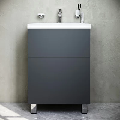 Тумба с раковиной и смесителем 60 AM.PM Gem M90FSX06022GM32 напольная на ножках графит матовый