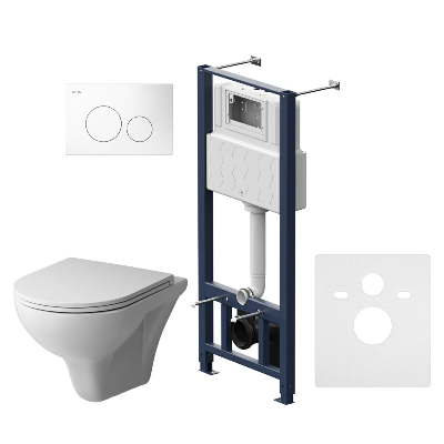 Унитаз подвесной безободковый с инсталляцией AM.PM Gem IS49001.901700 сиденьем микролифт, белой пневм. клавишей