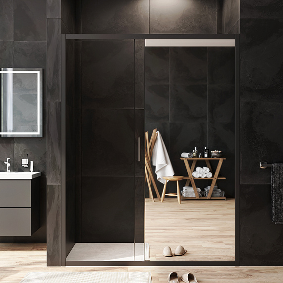 Душевая перегородка с дверью 150x195 AM.PM Gem W90G-150-1-195BMir зеркальное стекло, профиль черный матовый-2