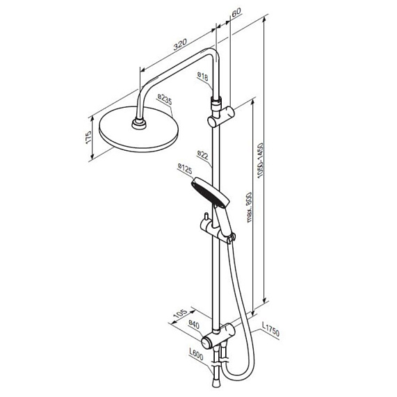 Душевая система Damixa Apollo 947000000 стойка с тропическим душем, хром-6