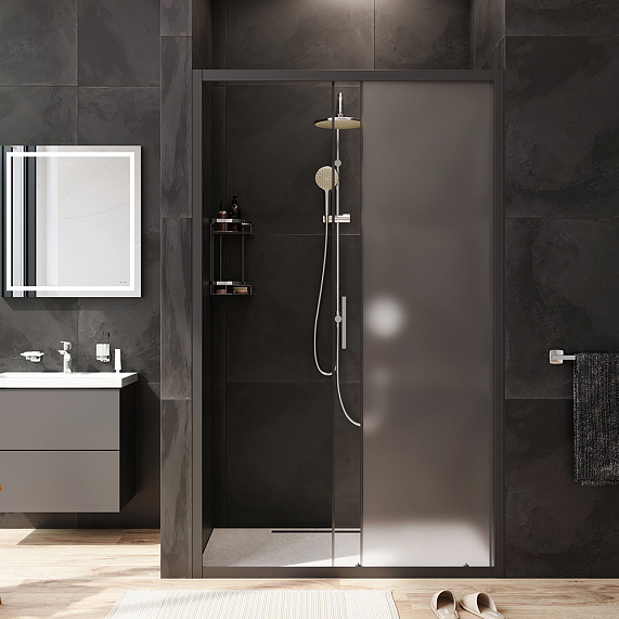 Душевая перегородка с дверью 120x195 AM.PM Gem W90G-120-1-195BM матовое стекло, профиль черный матовый-2