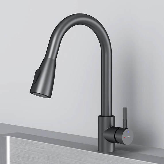 Смеситель для кухни AM.PM X-Joy S F85B07522 высокий, с выдвижным изливом, черный-6