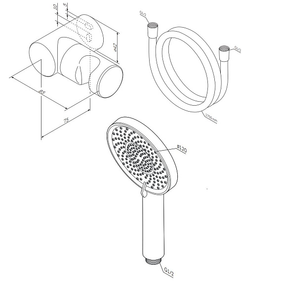 Душевой гарнитур AM.PM X-Joy F01185A022 держатель, шланг, лейка 3 режима, черный-5