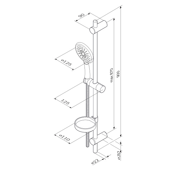Душевой гарнитур AM.PM Bliss L F0153164 штанга, шланг, лейка 5 режимов, хром-4