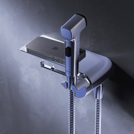 Гигиенический душ со смесителем AM.PM Func F0H8F900 хром встраиваемый, полка, шланг 1200, держатель туалетной бумаги-1