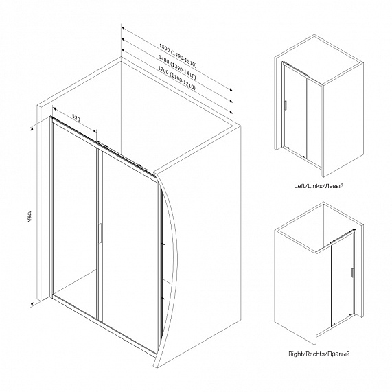 Душевая перегородка с дверью 120x195 AM.PM Gem W90G-120-1-195MT прозрачное стекло, профиль серебристый-3