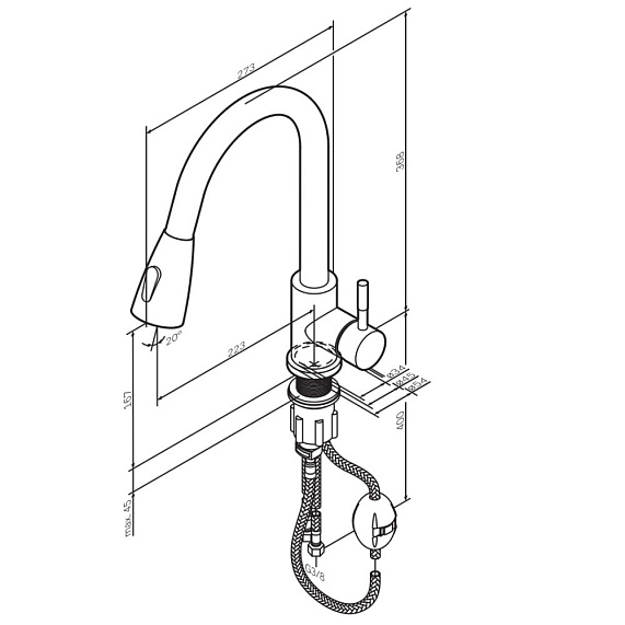Смеситель для кухни AM.PM X-Joy S F85B07511 высокий, с выдвижным изливом, сатин-9