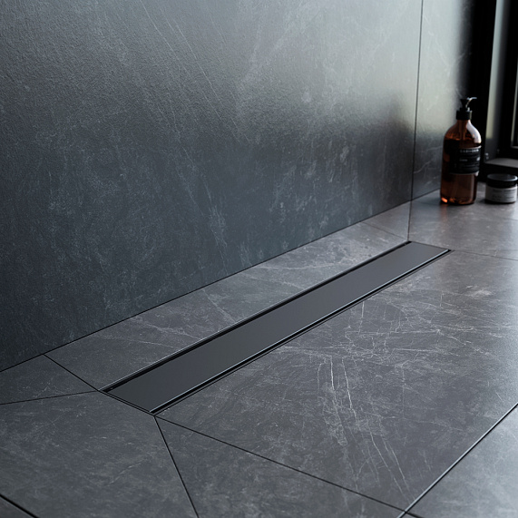 Душевой трап (лоток) 60 AM.PM PrimeFlow W02SC-U11-060-04BM комбинированный затвор с черной матовой решеткой под плитку-7