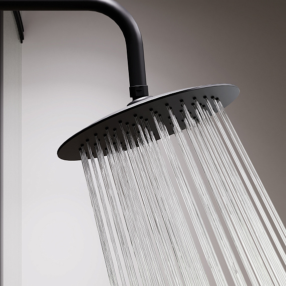 Душевая система Damixa Scandinavian Pure 936760300 стойка с тропическим душем, термостатом, смесителем, изливом, черная матовая-4