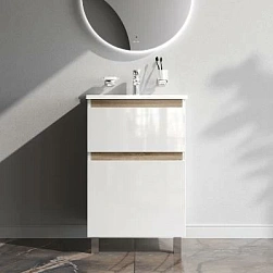 Тумба с раковиной и смесителем 55 AM.PM X-Joy M85AFSX0552WG напольная на ножках белый глянец