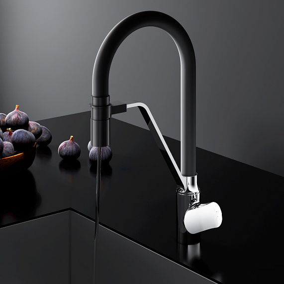 Смеситель для кухни AM.PM Like F8007802 высокий, хром, с черным гибким изливом и каналом питьевой воды-2