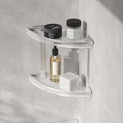 Полка в ванную угловая AM.PM Sense L A7456200 двухъярусная, серебристый металл, стекло