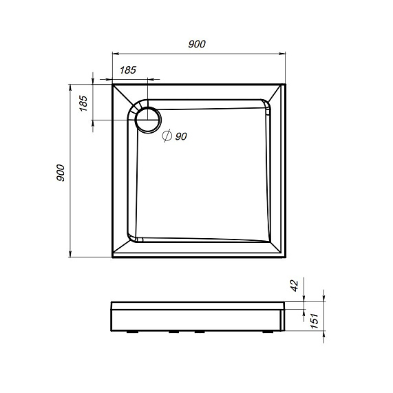 Душевой уголок с поддоном 90x90 AM.PM Gem W90G-403-090MT прозрачное стекло, профиль серебристый-2