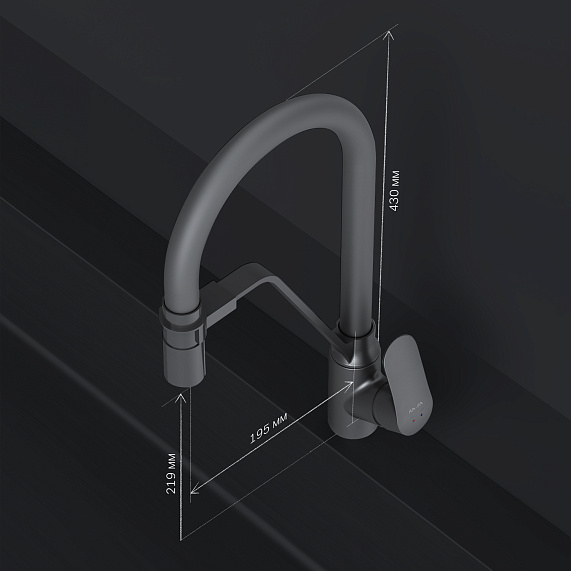 Смеситель для кухни AM.PM Like F8007822 высокий, черный, с гибким изливом и каналом питьевой воды-7