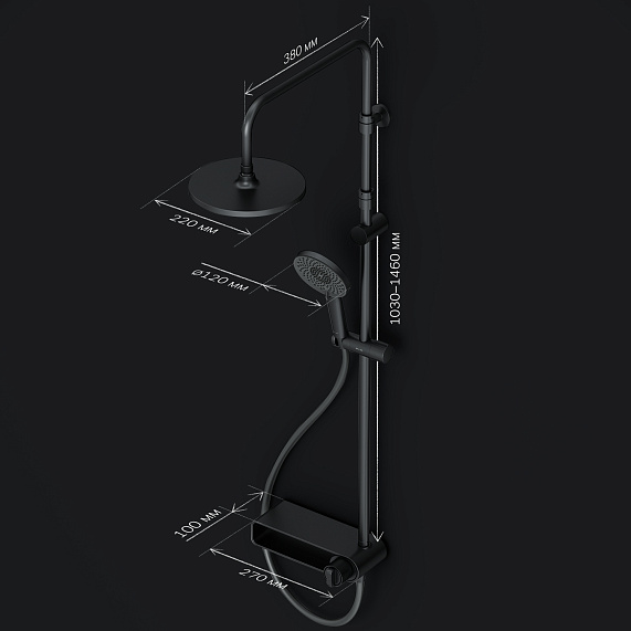 Душевая система AM.PM X-Joy F0785A722 стойка с тропическим душем, смесителем, изливом, черная матовая-9