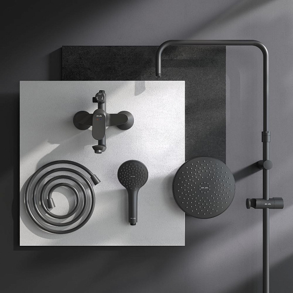 Душевая система AM.PM Sunny F0785C922 стойка с тропическим душем, смесителем, изливом, черная матовая-4