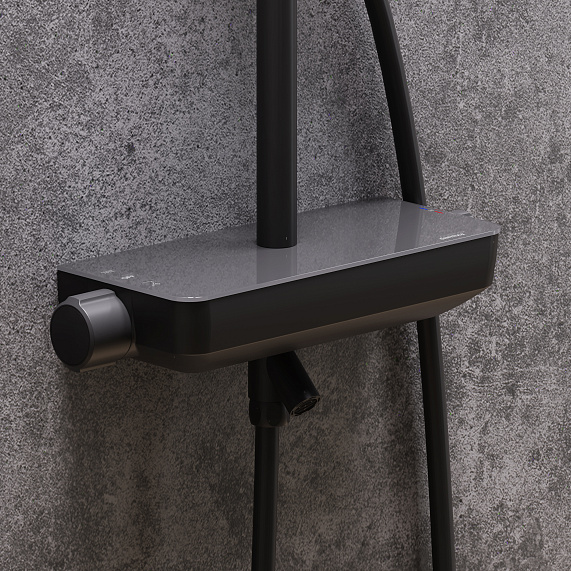 Душевая система Damixa Scandinavian Pure 936760300 стойка с тропическим душем, термостатом, смесителем, изливом, черная матовая-2