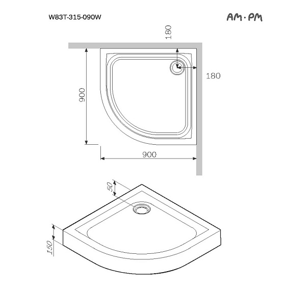 Душевой уголок с поддоном 90x90 AM.PM Like W83G-315-090CG64 тонированное стекло, профиль серебристый-8
