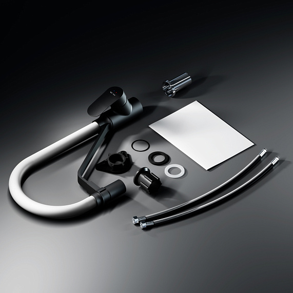 Смеситель для кухни AM.PM Like F8007825 высокий, черный, с серым гибким изливом и каналом питьевой воды-8