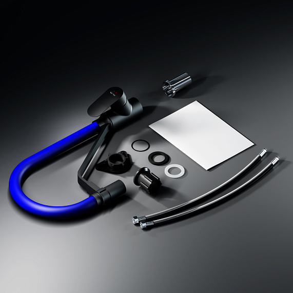 Смеситель для кухни AM.PM Like F8007827 высокий, черный, с синим гибким изливом и каналом питьевой воды-8