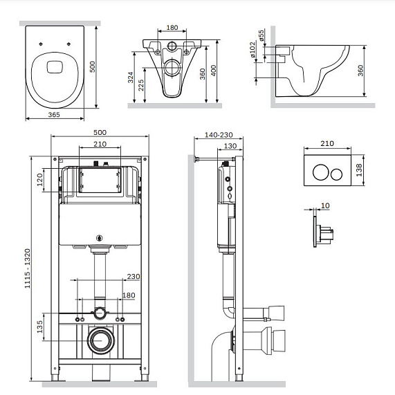 Унитаз подвесной безободковый с инсталляцией AM.PM Gem IS49001.901700 сиденьем микролифт, белой пневм. клавишей-6