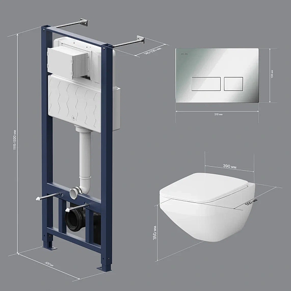 Унитаз подвесной безободковый с инсталляцией AM.PM Inspire 2.0 IS47051.50A1700 сиденьем микролифт, хром пневм. клавишей-9