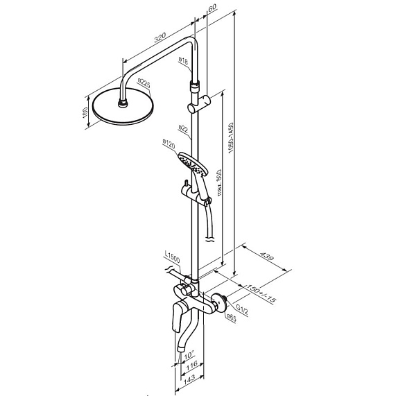 Душевая система Damixa Jupiter 977740300 стойка с тропическим душем, смесителем, изливом, черная матовая-5