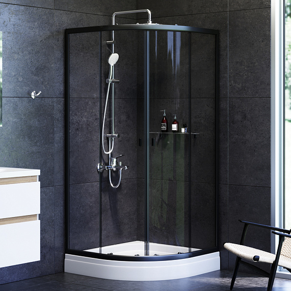 Душевой уголок с поддоном 90x90 AM.PM X-Joy W88E-205-090BT прозрачное стекло, профиль черный матовый