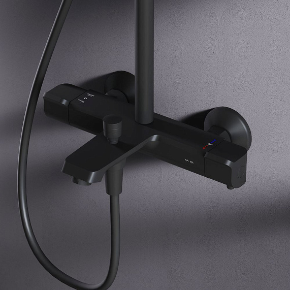 Душевая система AM.PM Func F078F522 стойка с тропическим душем, термостатом, смесителем, изливом, черная-2