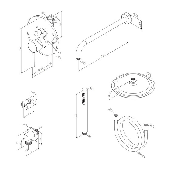 Встраиваемая душевая система Damixa Scandinavian Pure 936520000 хром: тропический верхний душ, ручной душ-5