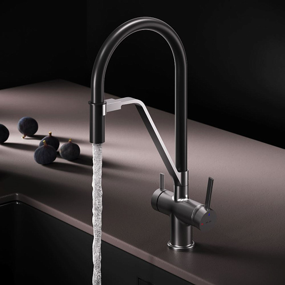 Смеситель для кухни AM.PM Func F8F07812 высокий, сатин с каналом для питьевой воды и гибким черным изливом-1