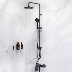 Душевая система AM.PM Gem F42890A24 стойка с тропическим душем, черная матовая + смеситель для душа, черный матовый