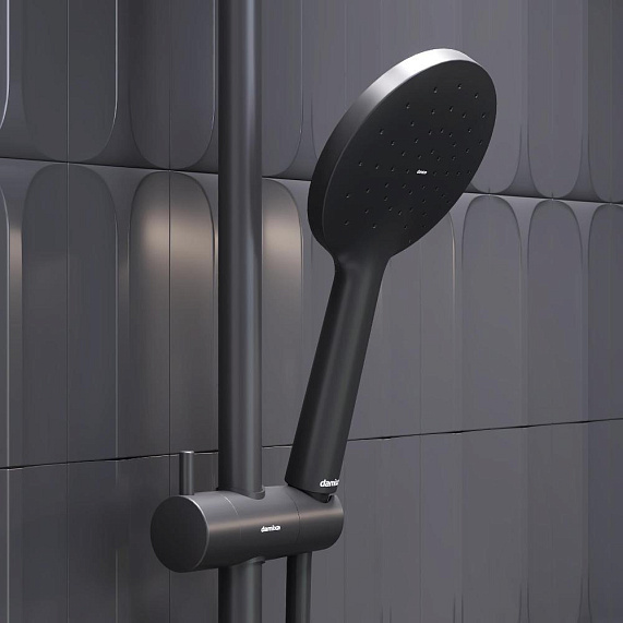 Душевая система Damixa Jupiter 977810300 стойка с тропическим душем, термостатом, смесителем, изливом, черная матовая-4