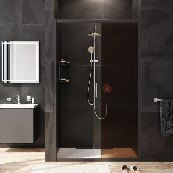 Душевая перегородка с дверью 120x195 AM.PM Gem W90G-120-1-195BBr бронзовое стекло, профиль черный матовый-2