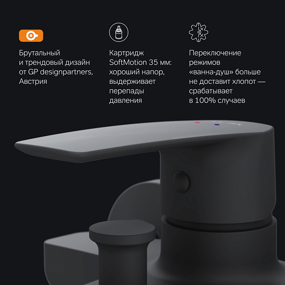 Смеситель для ванны и душа AM.PM Gem F90A10022 черный-5