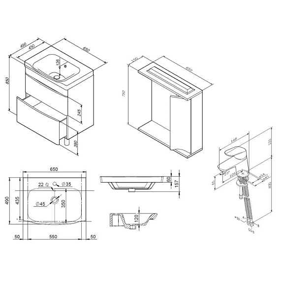 Секция мебели для ванной AM.PM Like BK80GB-4