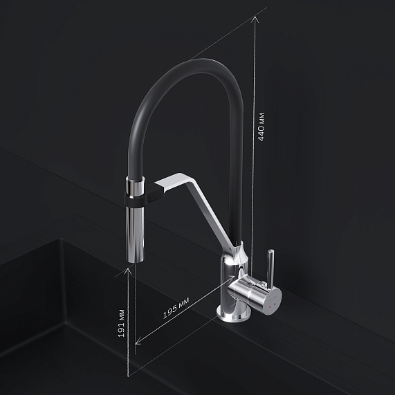 Смеситель для кухни AM.PM Like F8013000 высокий, хром, с черным гибким изливом-6