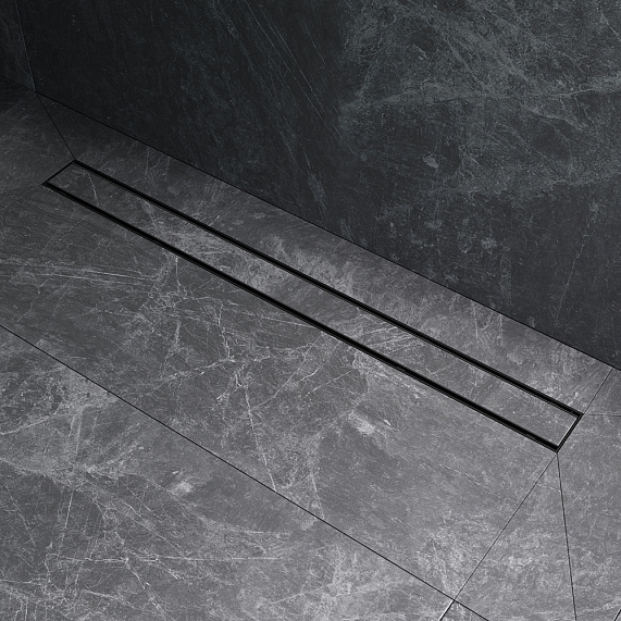 Душевой трап (лоток) 90 AM.PM PrimeFlow W02SC-U11-090-04BM комбинированный затвор с черной матовой решеткой под плитку-10