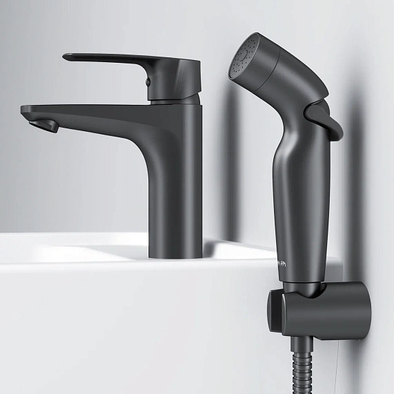 Смеситель для раковины (умывальника) AM.PM Gem F90A03022 c гигиеническим душем, черный-5