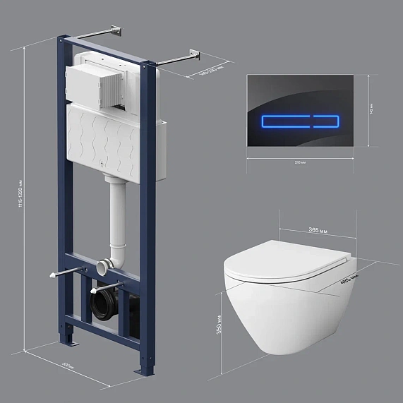 Унитаз подвесной безободковый с инсталляцией AM.PM Spirit 2.0 IS450A38.701700 сиденьем микролифт, черной сенс. клавишей-8