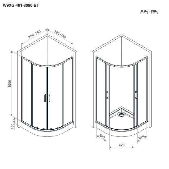 Душевое ограждение без поддона 80x80 AM.PM Above W9XG-401-8080-MT профиль серебристый-15