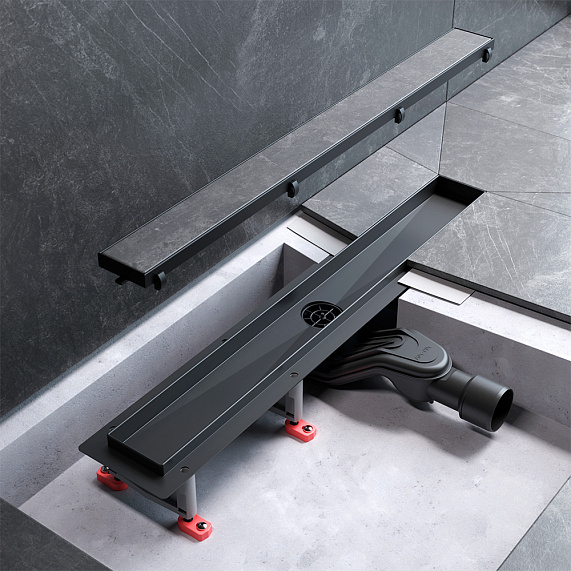 Душевой трап (лоток) 60 AM.PM MasterFlow W01SC-U11-060-04BM комбинированный затвор с черной матовой решеткой под плитку-14