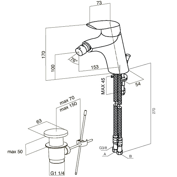 Смеситель для биде AM.PM Bliss L F5383132 с донным клапаном, хром (уценка 1шт)-5