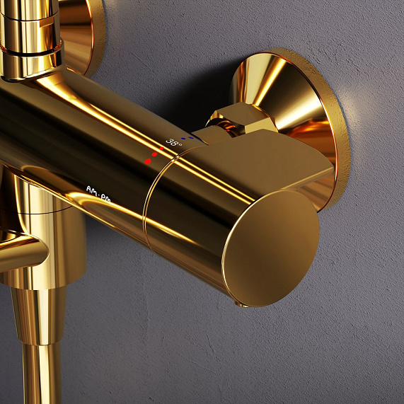 Душевая система AM.PM X-Joy F0785A599 стойка с тропическим душем, термостатом, смесителем, изливом, золото-3