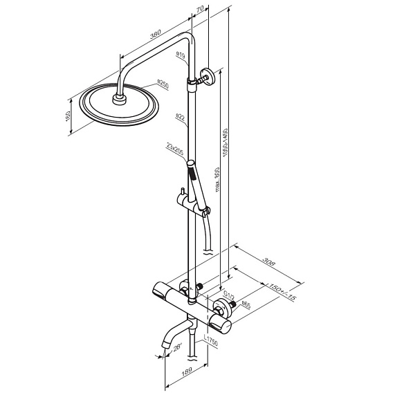 Душевая система Damixa Scandinavian Pure 936810000 стойка с тропическим душем, термостатом, смесителем, изливом, хром-6