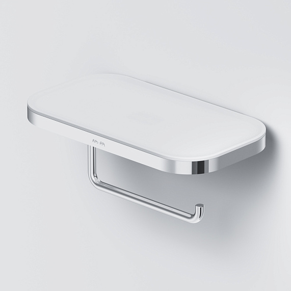 Держатель для туалетной бумаги настенный AM.PM Func A8F341400  с полочкой, хром, белый-3