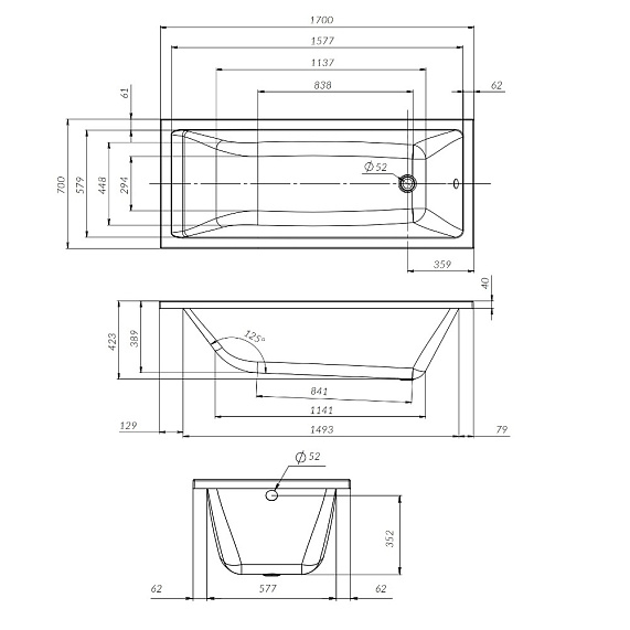 Каркас для ванны 170x70 AM.PM Gem W93A-170-070W-R-1