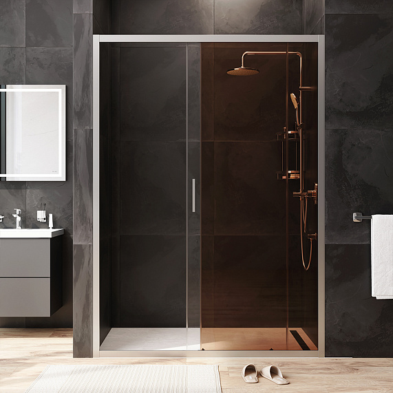 Душевая перегородка с дверью 140x195 AM.PM Gem W90G-140-1-195MBr бронзовое стекло, профиль серебристый-2