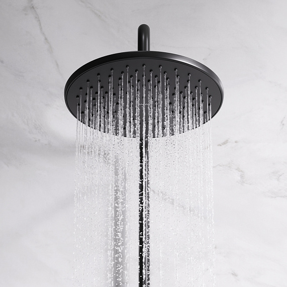 Душевая система AM.PM X-Joy F42885A14 стойка с тропическим душем, черная матовая + смеситель для ванны, черный матовый-4