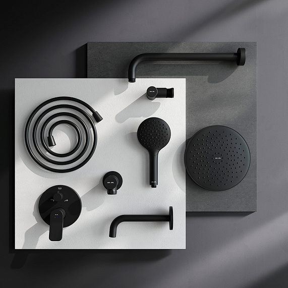 Встраиваемая душевая система AM.PM X-Joy FB85A3RH32 черный: тропический верхний душ, излив с душевой лейкой-4